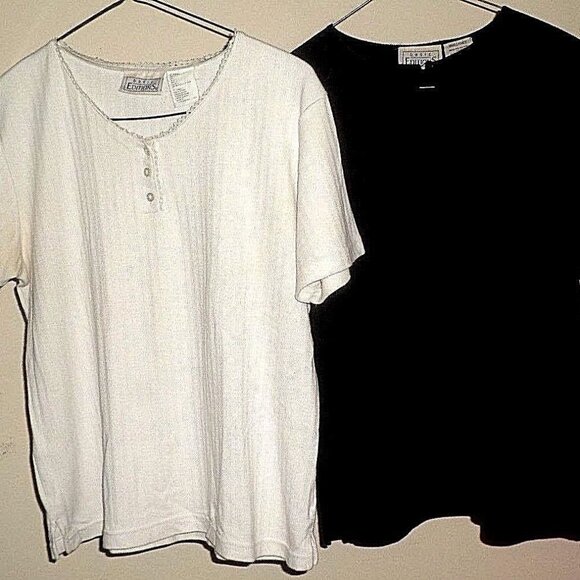2 BASIC EDITIONS short-sleeve jerseys: 1 white stripe-weave, 1 black solid. Sz S - Picture 1 of 3